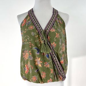 Hollister Olive/Green with Floral Print Boho Top S